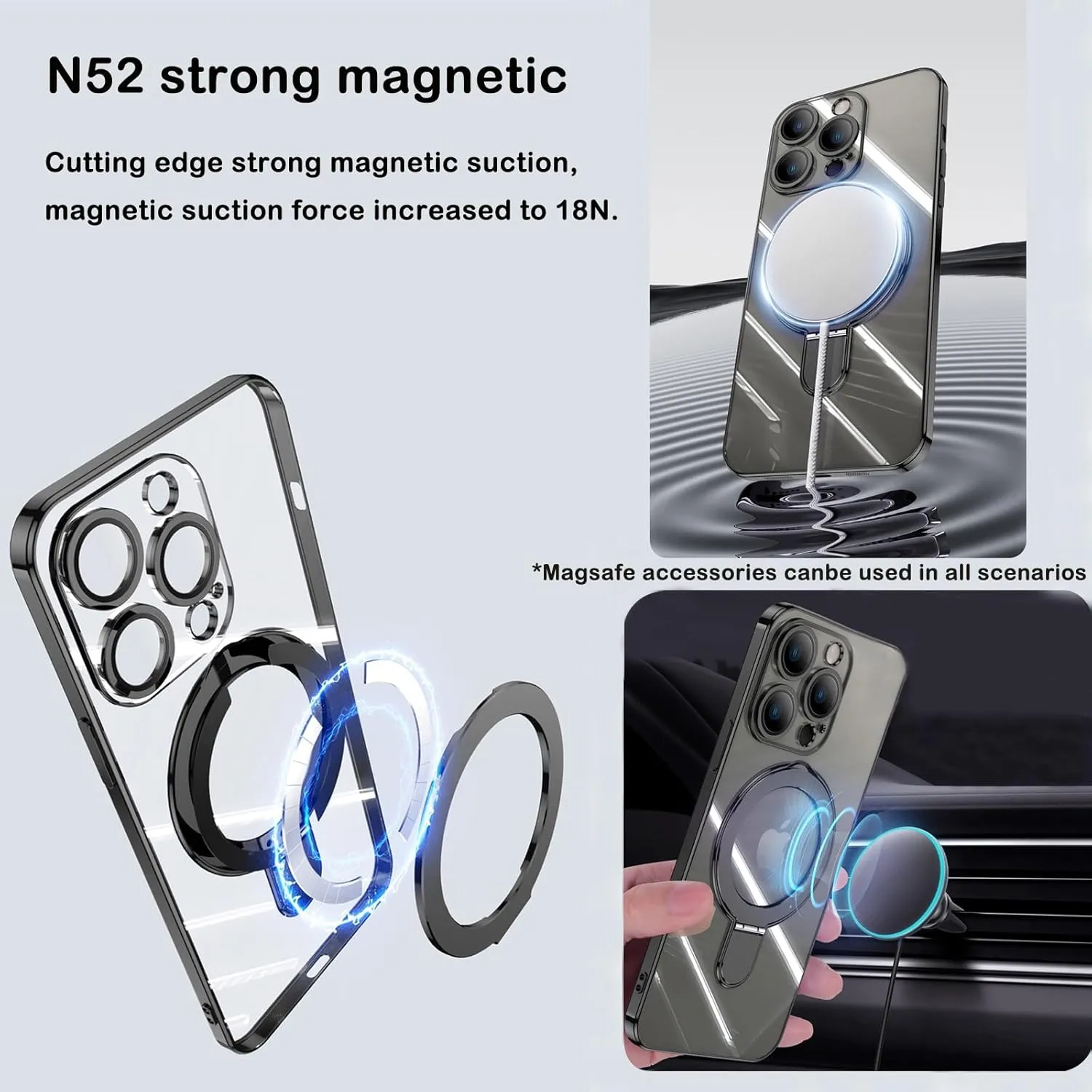 Magnetic Case for iPhone 16 Pro Max Case Invisible Stand [Military Drop Protection][Compatible with MagSafe] Full Camera Protection Soft TPU for iPhone 16 ProMax 6.9 Inches-Gold