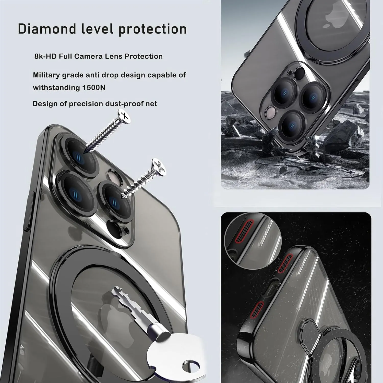 Magnetic Case for iPhone 16 Pro Max Case Invisible Stand [Military Drop Protection][Compatible with MagSafe] Full Camera Protection Soft TPU for iPhone 16 ProMax 6.9 Inches-Grey