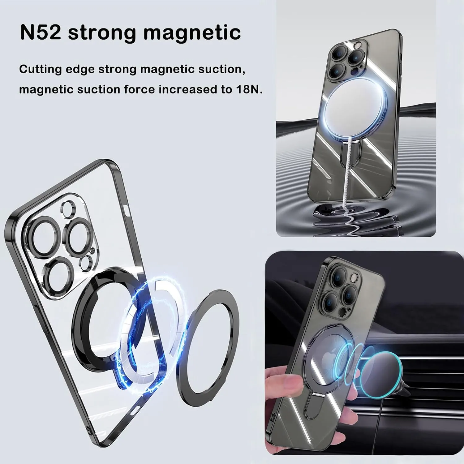 Magnetic Case for iPhone 16 Pro Max Case Invisible Stand [Military Drop Protection][Compatible with MagSafe] Full Camera Protection Soft TPU for iPhone 16 ProMax 6.9 Inches-Grey