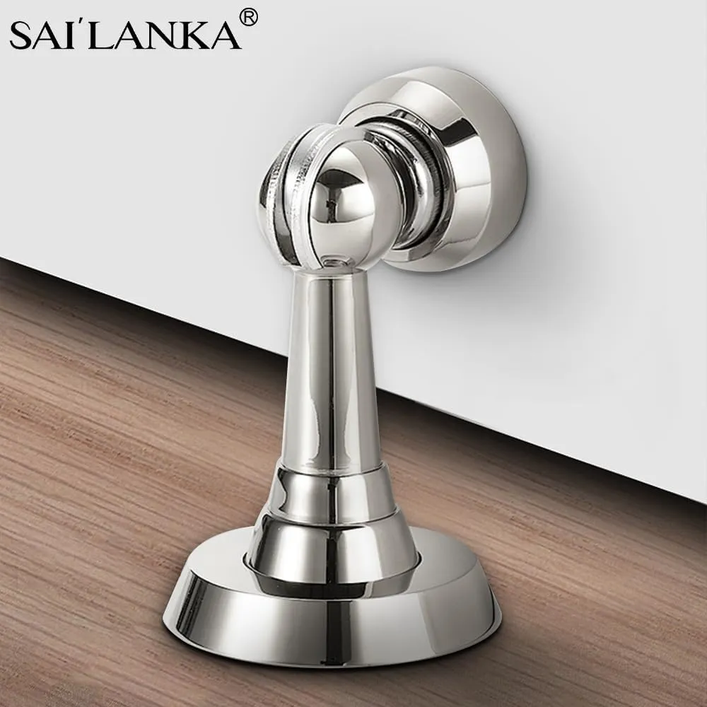 Magnetic Door Stop Brass Heavy Duty Door Stopper Keep Door Open Door Catch Holder with Screws for Wall & Floor Mount, 2P, Bright Chrome