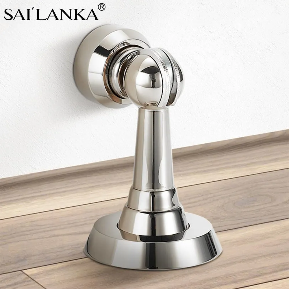 Magnetic Door Stop Brass Heavy Duty Door Stopper Keep Door Open Door Catch Holder with Screws for Wall & Floor Mount, 2P, Bright Chrome