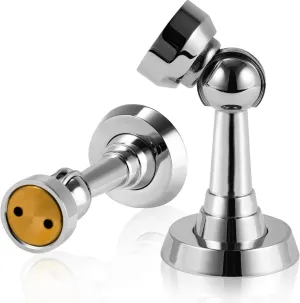 Magnetic Door Stop Brass Heavy Duty Door Stopper Keep Door Open Door Catch Holder with Screws for Wall & Floor Mount, 2P, Bright Chrome