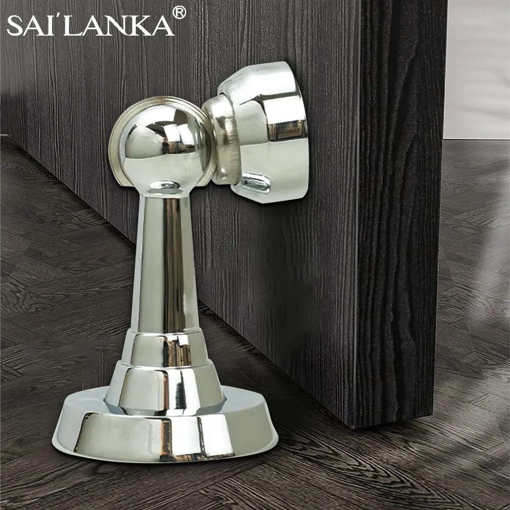 Magnetic Door Stop Brass Heavy Duty Door Stopper Keep Door Open Door Catch Holder with Screws for Wall & Floor Mount, 2P, Bright Chrome