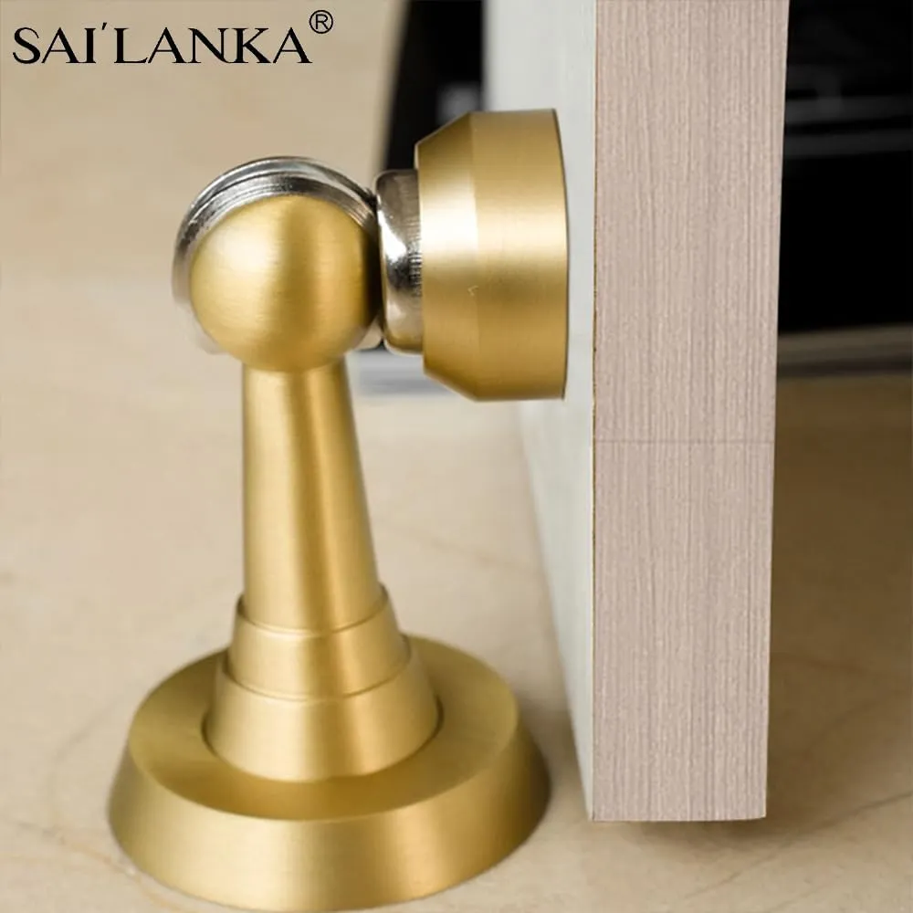 Magnetic Door Stop Brass Heavy Duty Door Stopper Keep Door Open Door Catch Holder with Screws for Wall & Floor Mount, 4P, Brushed Brass