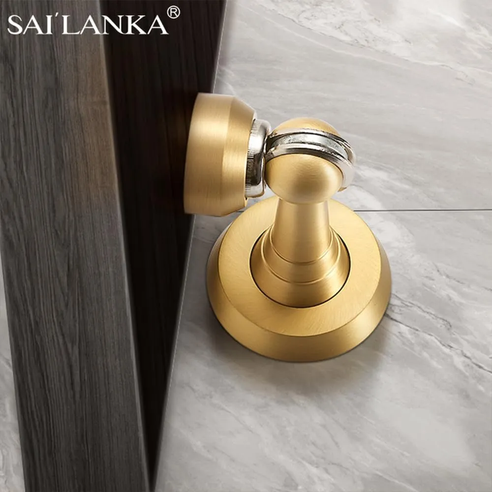 Magnetic Door Stop Brass Heavy Duty Door Stopper Keep Door Open Door Catch Holder with Screws for Wall & Floor Mount, 4P, Brushed Brass