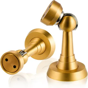 Magnetic Door Stop Brass Heavy Duty Door Stopper Keep Door Open Door Catch Holder with Screws for Wall & Floor Mount, 4P, Brushed Brass