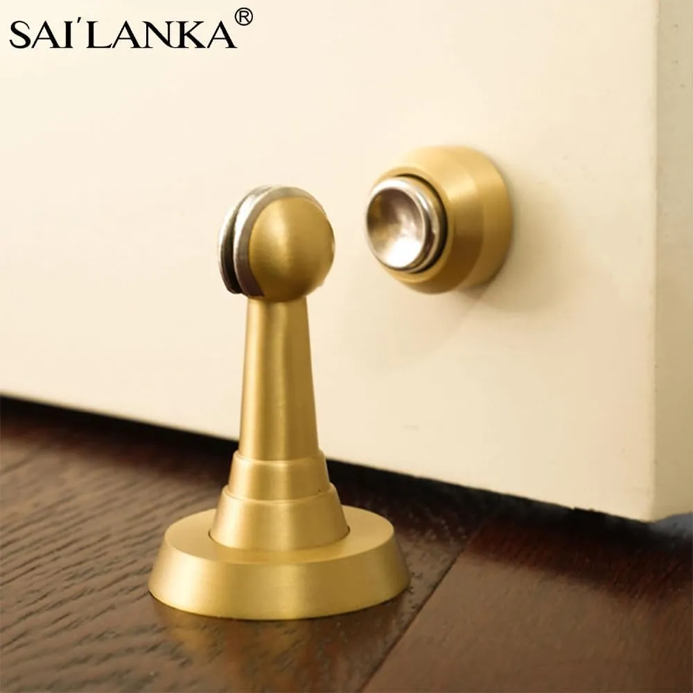 Magnetic Door Stop Brass Heavy Duty Door Stopper Keep Door Open Door Catch Holder with Screws for Wall & Floor Mount, 4P, Brushed Brass