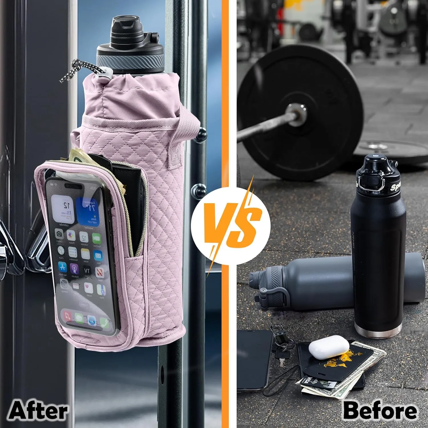 Magnetic Gym Bag Bottle Holder - Phone Holder - Bottle Sling Bag Essentials, Gym Gifts for Men and Women