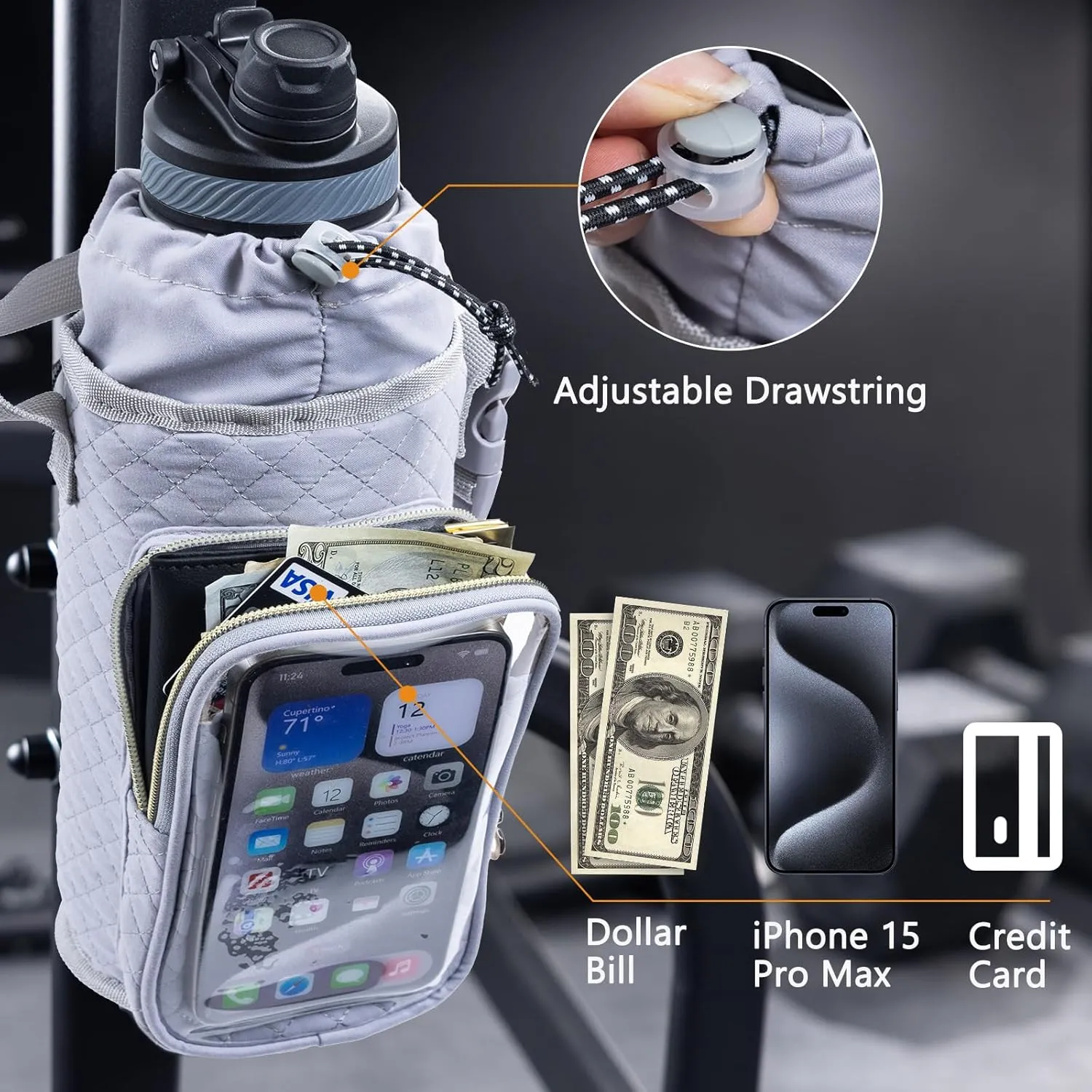 Magnetic Gym Bag Bottle Holder - Phone Holder - Bottle Sling Bag Essentials, Gym Gifts for Men and Women