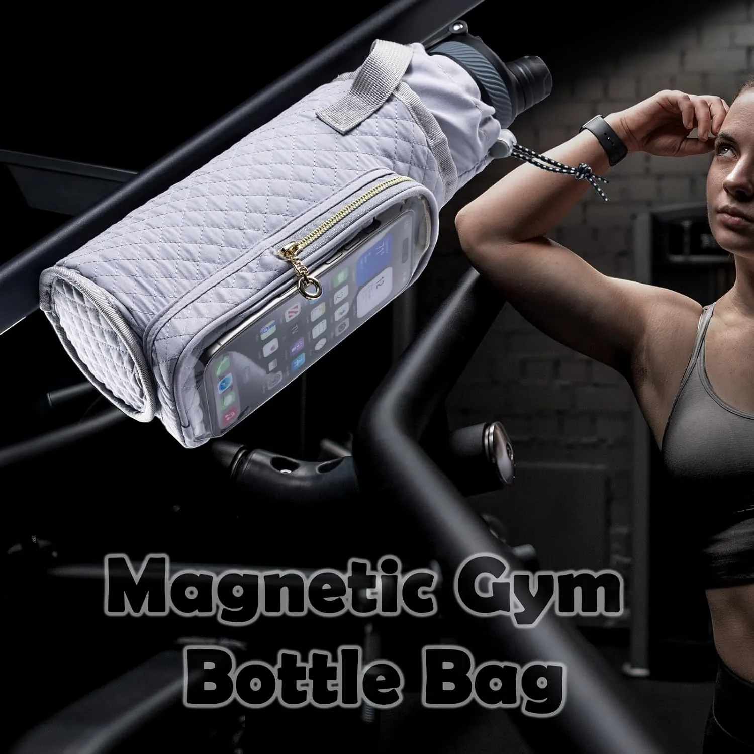 Magnetic Gym Bag Bottle Holder - Phone Holder - Bottle Sling Bag Essentials, Gym Gifts for Men and Women