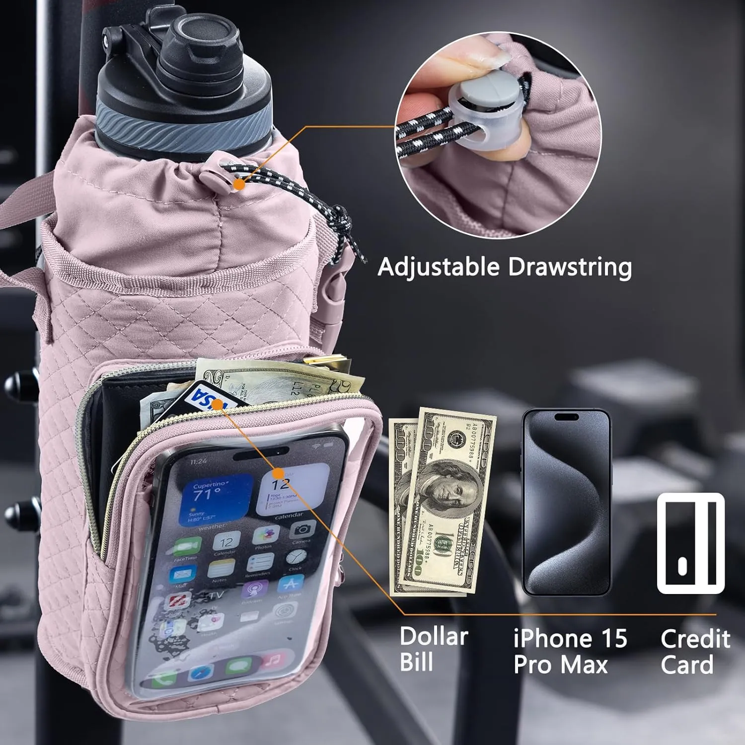 Magnetic Gym Bag Bottle Holder - Phone Holder - Bottle Sling Bag Essentials, Gym Gifts for Men and Women