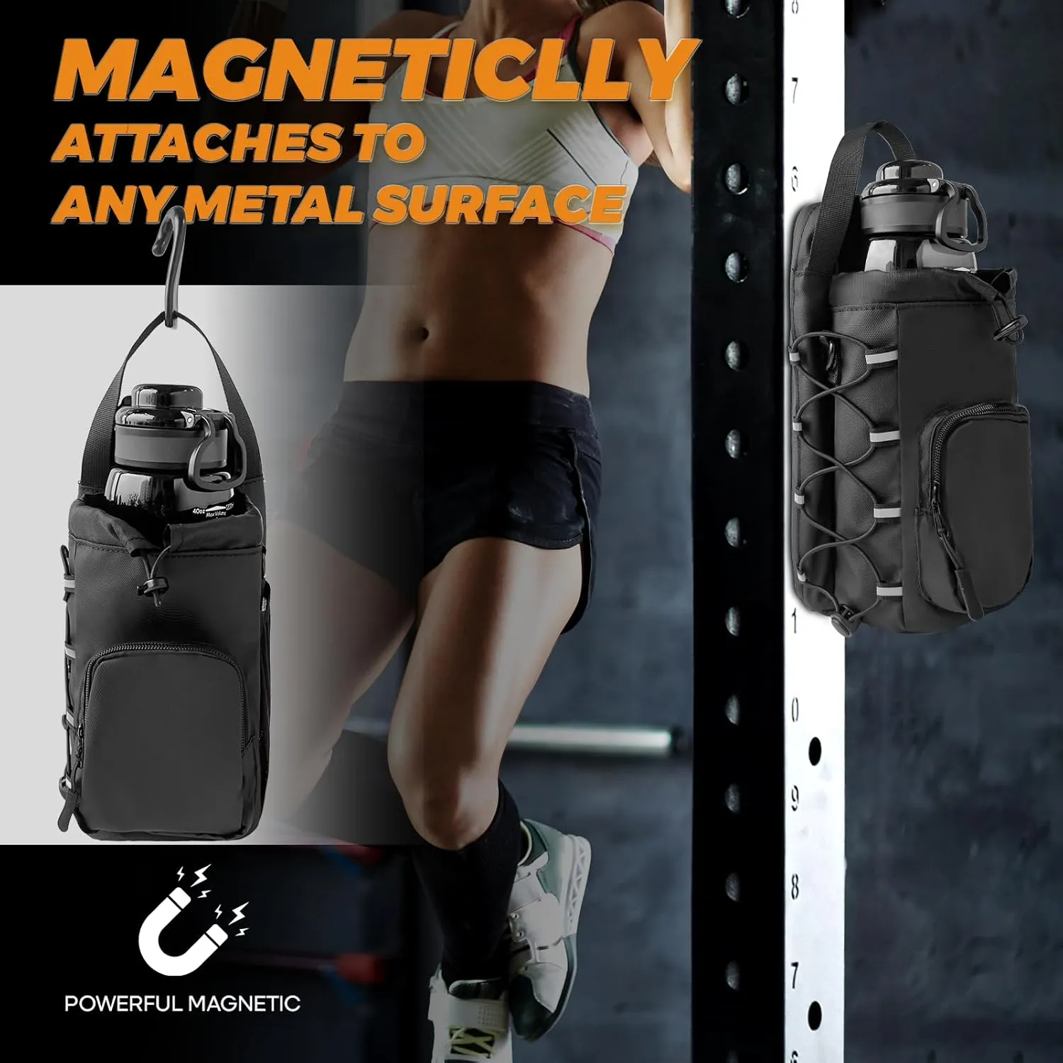 Magnetic Gym Bag for Men and Women, Magnetic Water Bottle Holder for Gym 60oz, Small Gym Bag, Gym Gifts for Women and Men (Black)