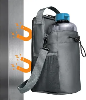 Magnetic Gym Bag for Water Bottle Holder, Pouch Sleeve with Phone Pocket Silicone Towel Buckle and Sling for Men Women Gym Accessories Organizer,Gym Gifts（Grey）