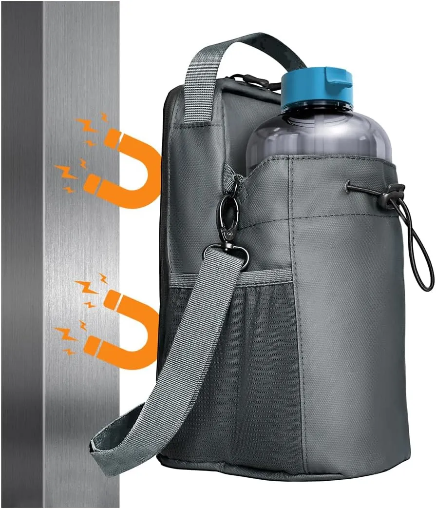 Magnetic Gym Bag for Water Bottle Holder, Pouch Sleeve with Phone Pocket Silicone Towel Buckle and Sling for Men Women Gym Accessories Organizer,Gym Gifts（Grey）