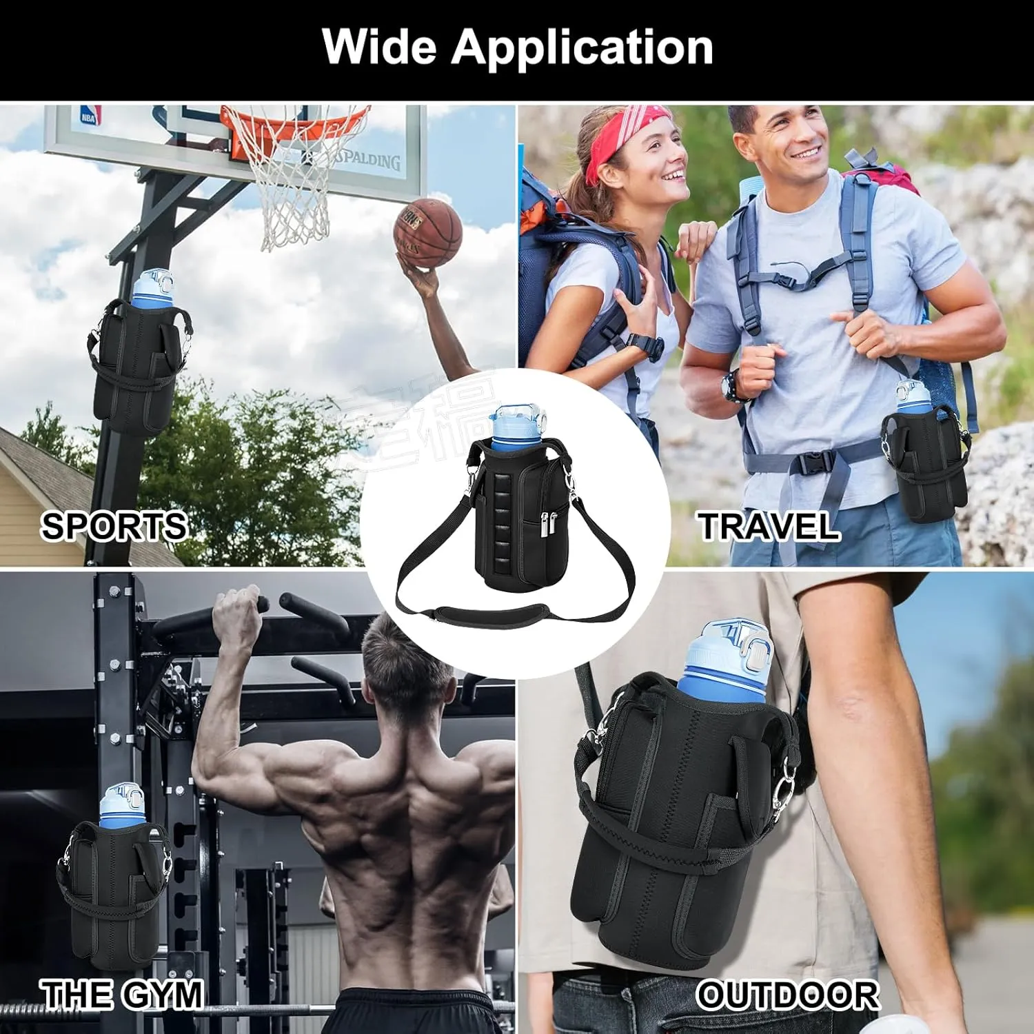 Magnetic Gym Bag with 27 oz Gym Bottle, Water Bottle Holder Pouch Carrier Bag with Adjustable Strap, Side Pockets, for Outdoor Workout
