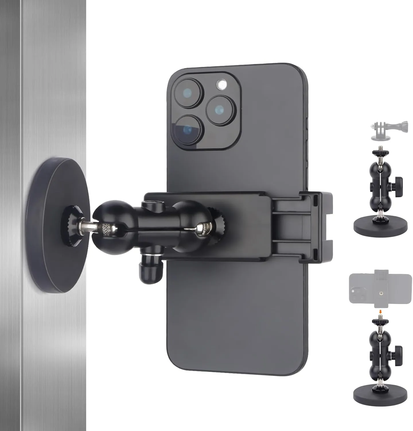 Magnetic Phone & Camera Mount, Gym Magnetic Phone Holder - 360° Adjustable Dual Ballhead Magic Arm with 1/4‘’screw for Action Camera, Heavy Duty Cellphone Mount for Truck/Tractor/Boat/Motorcycle#SJ025