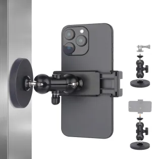 Magnetic Phone & Camera Mount, Gym Magnetic Phone Holder - 360° Adjustable Dual Ballhead Magic Arm with 1/4‘’screw for Action Camera, Heavy Duty Cellphone Mount for Truck/Tractor/Boat/Motorcycle#SJ025