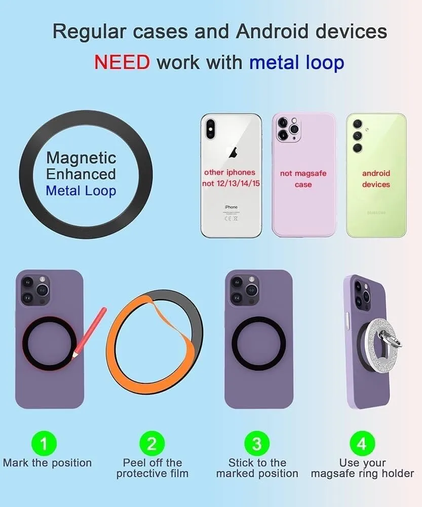 Magnetic Phone Ring Holder for magsafe, Glitter Magnetic Grip Compatible with iPhone 16 15 14 13 12 Pro max,Pro,Plus,Mini Mag Safe Accessories,Adjustable Kickstand,Silver