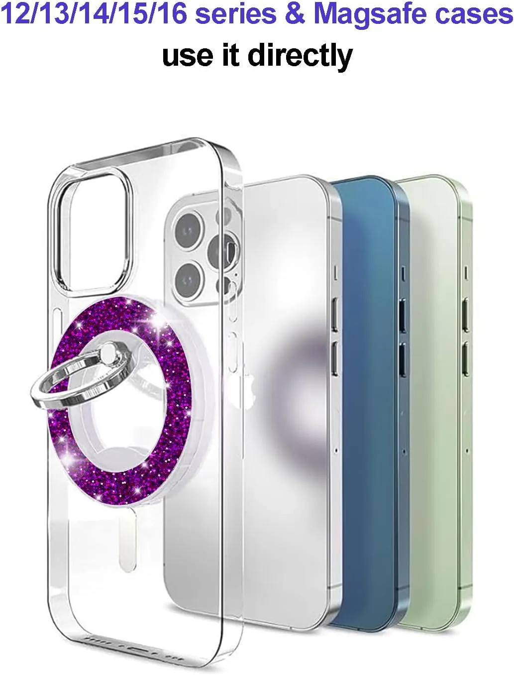 Magnetic Phone Ring Holder for magsafe, Glitter Magnetic Grip Compatible with iPhone 16 15 14 13 12 Pro max,Pro,Plus,Mini Mag Safe Accessories,Adjustable Kickstand,Silver
