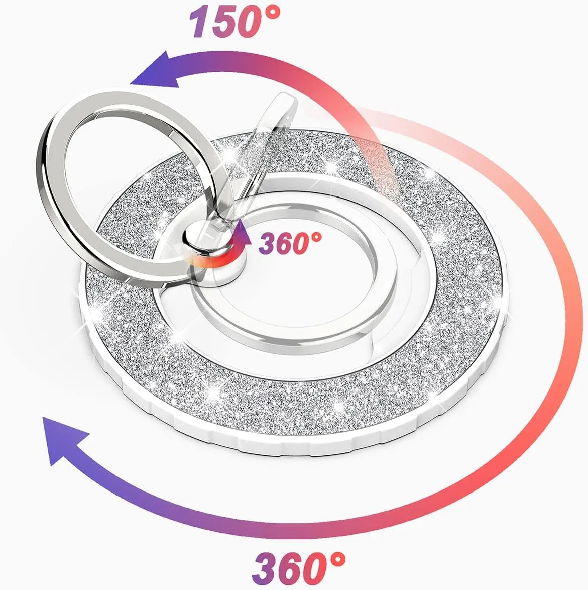 Magnetic Phone Ring Holder for magsafe, Glitter Magnetic Grip Compatible with iPhone 16 15 14 13 12 Pro max,Pro,Plus,Mini Mag Safe Accessories,Adjustable Kickstand,Silver