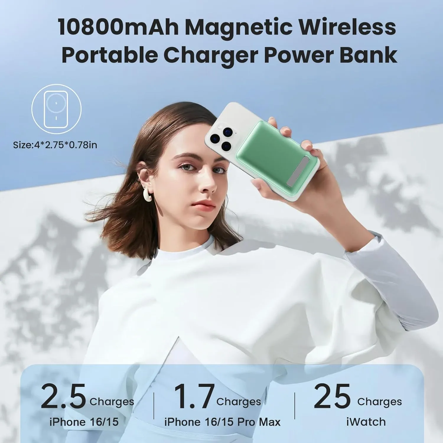 Magnetic Portable Charger 10800mAh Wireless Power Bank with Foldable Stand,LED Display 25W USB-C in/Output Fast Charging External Battery Pack for Magsafe,iPhone 16/15/14/13/12 Pro/Pro Max/Plus