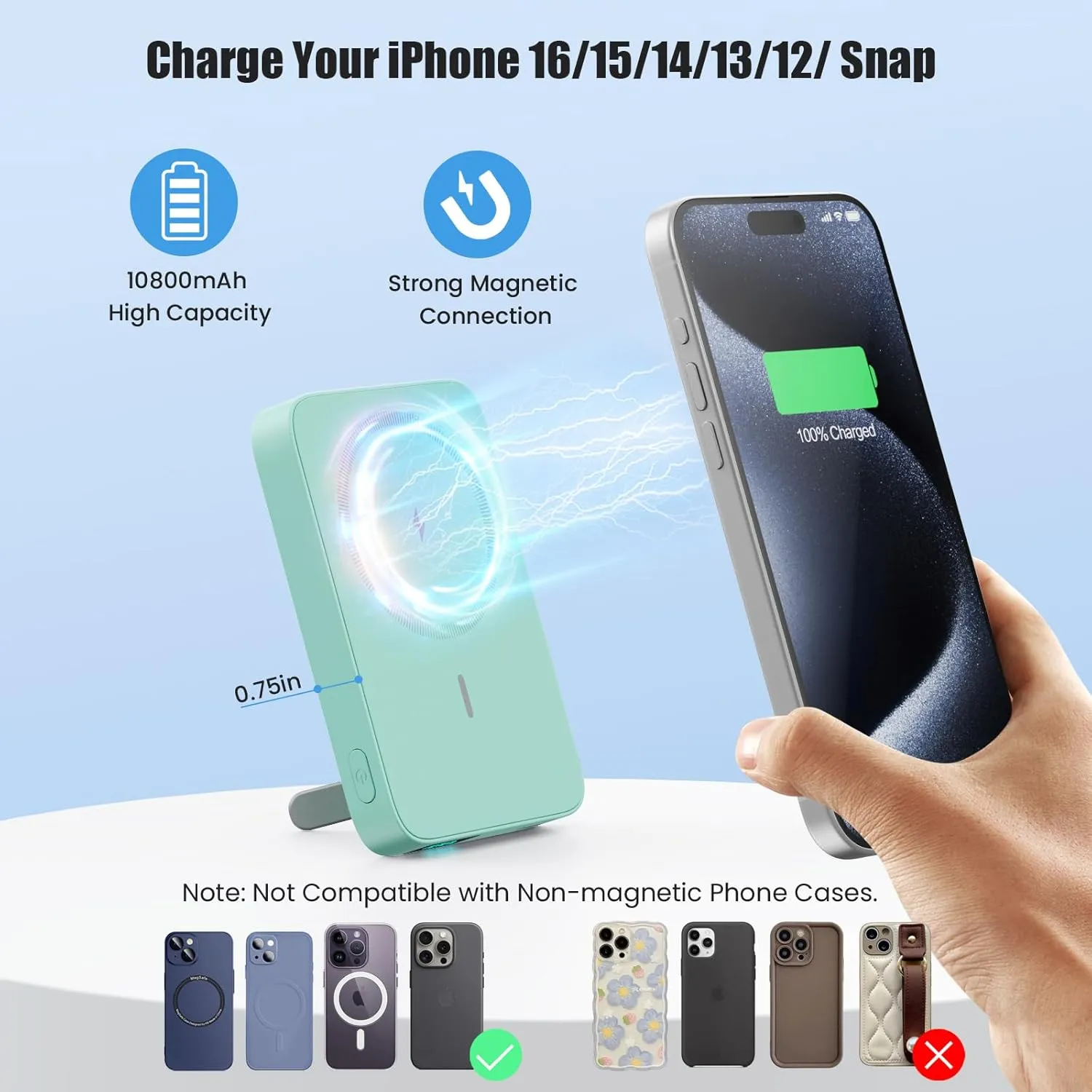 Magnetic Portable Charger 10800mAh Wireless Power Bank with Foldable Stand,LED Display 25W USB-C in/Output Fast Charging External Battery Pack for Magsafe,iPhone 16/15/14/13/12 Pro/Pro Max/Plus