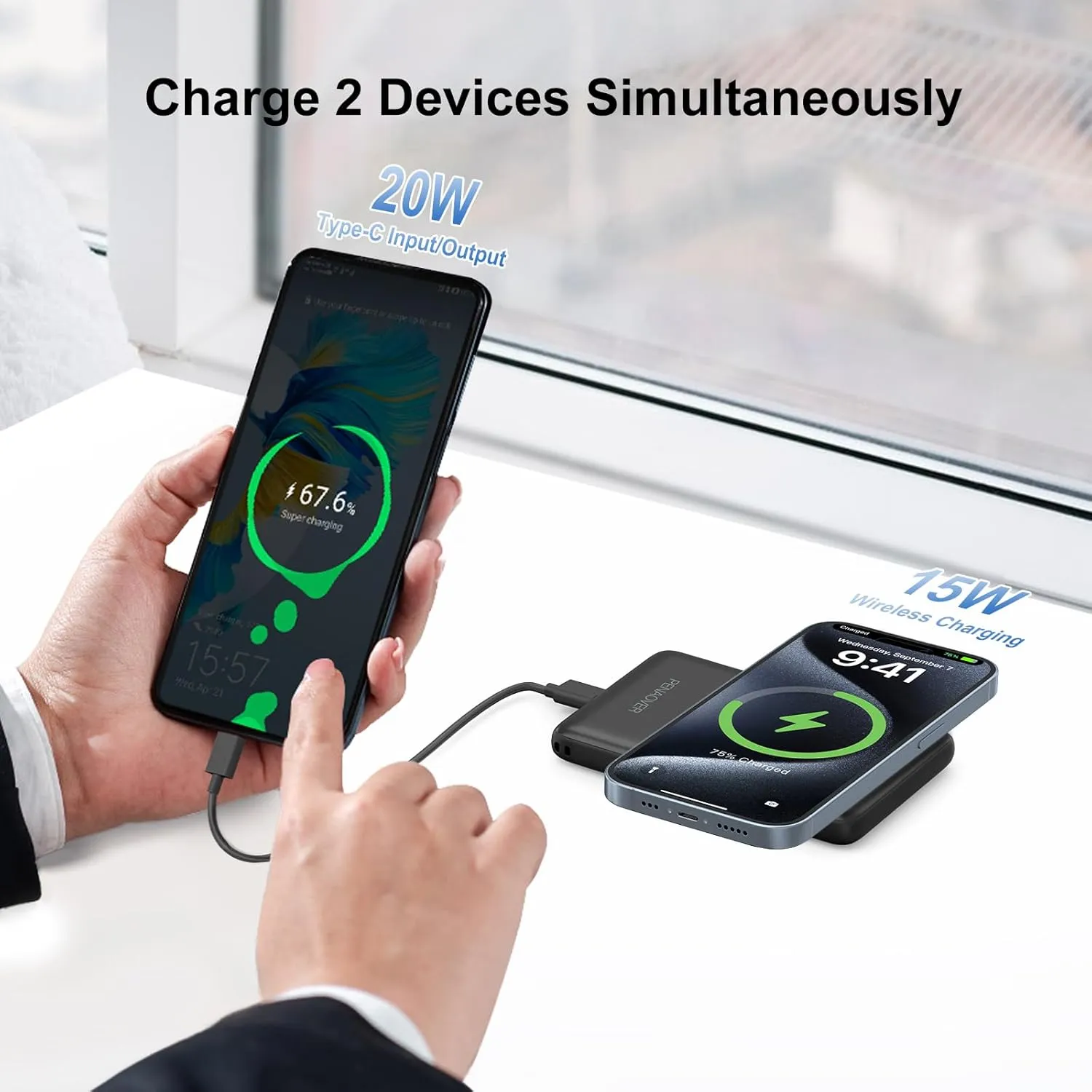 Magnetic Portable Charger, 5000mAh Wireless Power Bank Fast Charging Battery Pack with USB C Cable, Compatible with iPhone 16/15/14/13/12