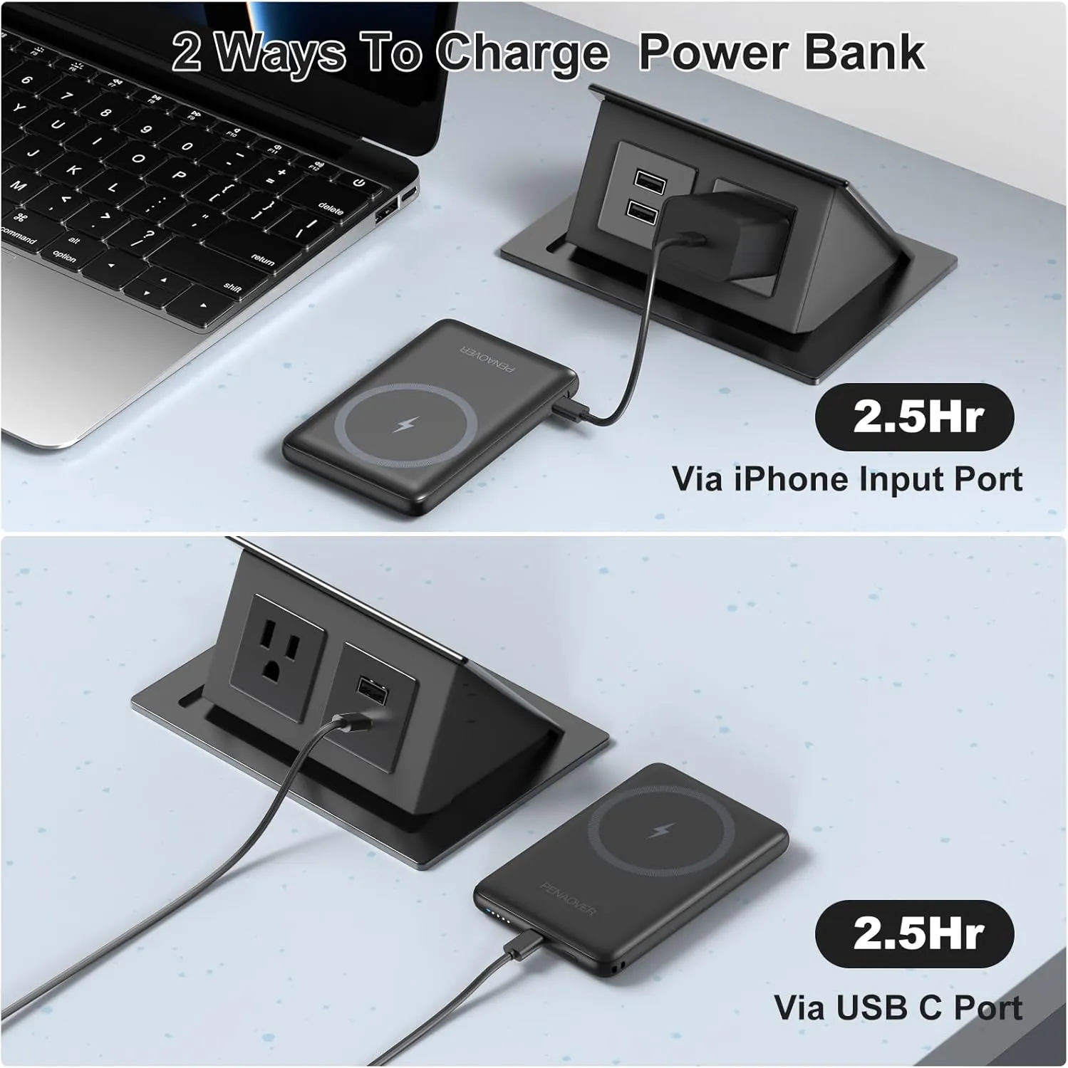 Magnetic Portable Charger, 5000mAh Wireless Power Bank Fast Charging Battery Pack with USB C Cable, Compatible with iPhone 16/15/14/13/12