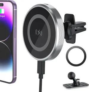 Magnetic Wireless Car Charger,15W Super Fast Charging Magsafe Car Mount Charger for iPhone 16/15/14/13/12 /Pro/Max/Plus/Mini, Stick on Dashboard/Clip to Air Vent Phone Holder Mount