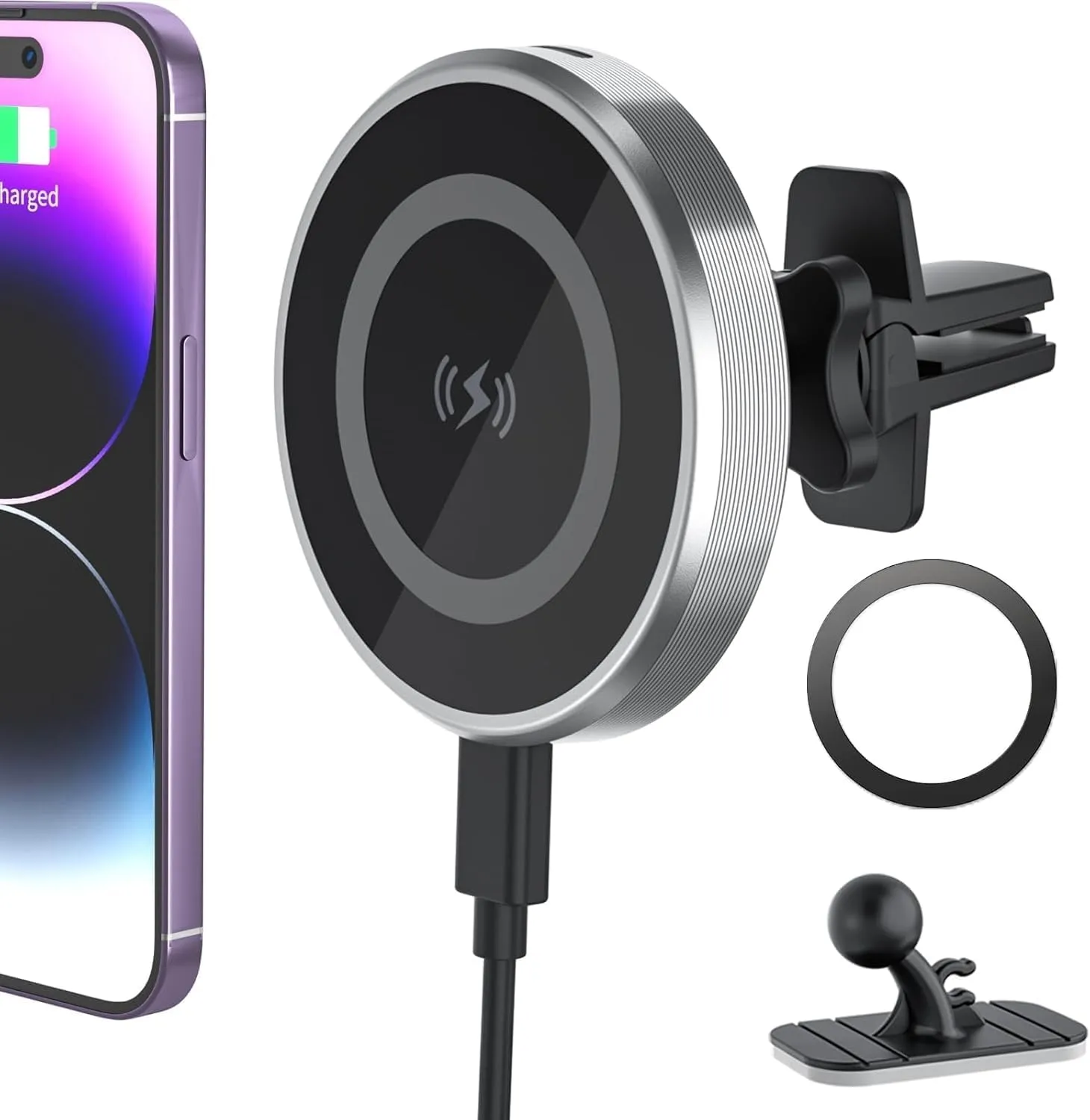 Magnetic Wireless Car Charger,15W Super Fast Charging Magsafe Car Mount Charger for iPhone 16/15/14/13/12 /Pro/Max/Plus/Mini, Stick on Dashboard/Clip to Air Vent Phone Holder Mount