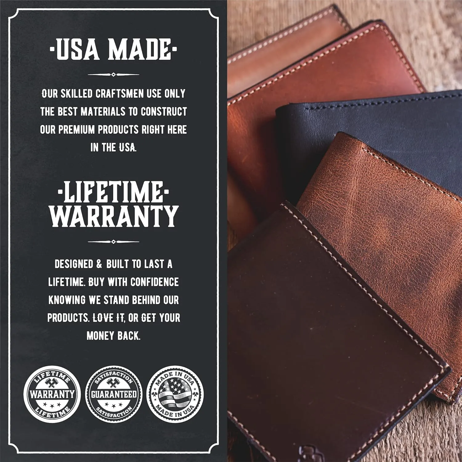 Main Street Forge Bifold Leather Wallet For Men | Made in USA | Mens Bifold Wallets | American Made | Avalanche Gray