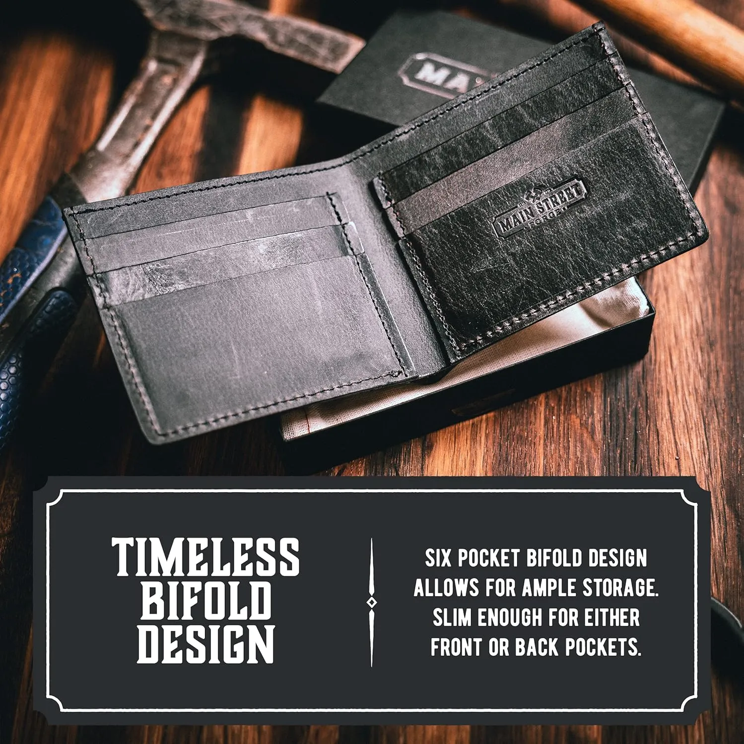 Main Street Forge Bifold Leather Wallet For Men | Made in USA | Mens Bifold Wallets | American Made | Avalanche Gray