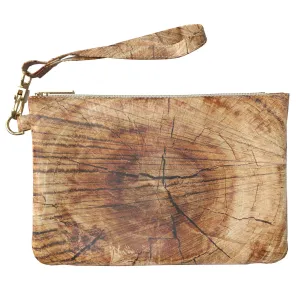 Makeup Bag 9.5 x 6 inch Strap Accessories Natural Grain Brown Purse Pouch Storage Glam Print PU Leather Toiletry Zipper Travel Case Slab Slice Wooden Portable Organizer Design Trunk Cosmetic