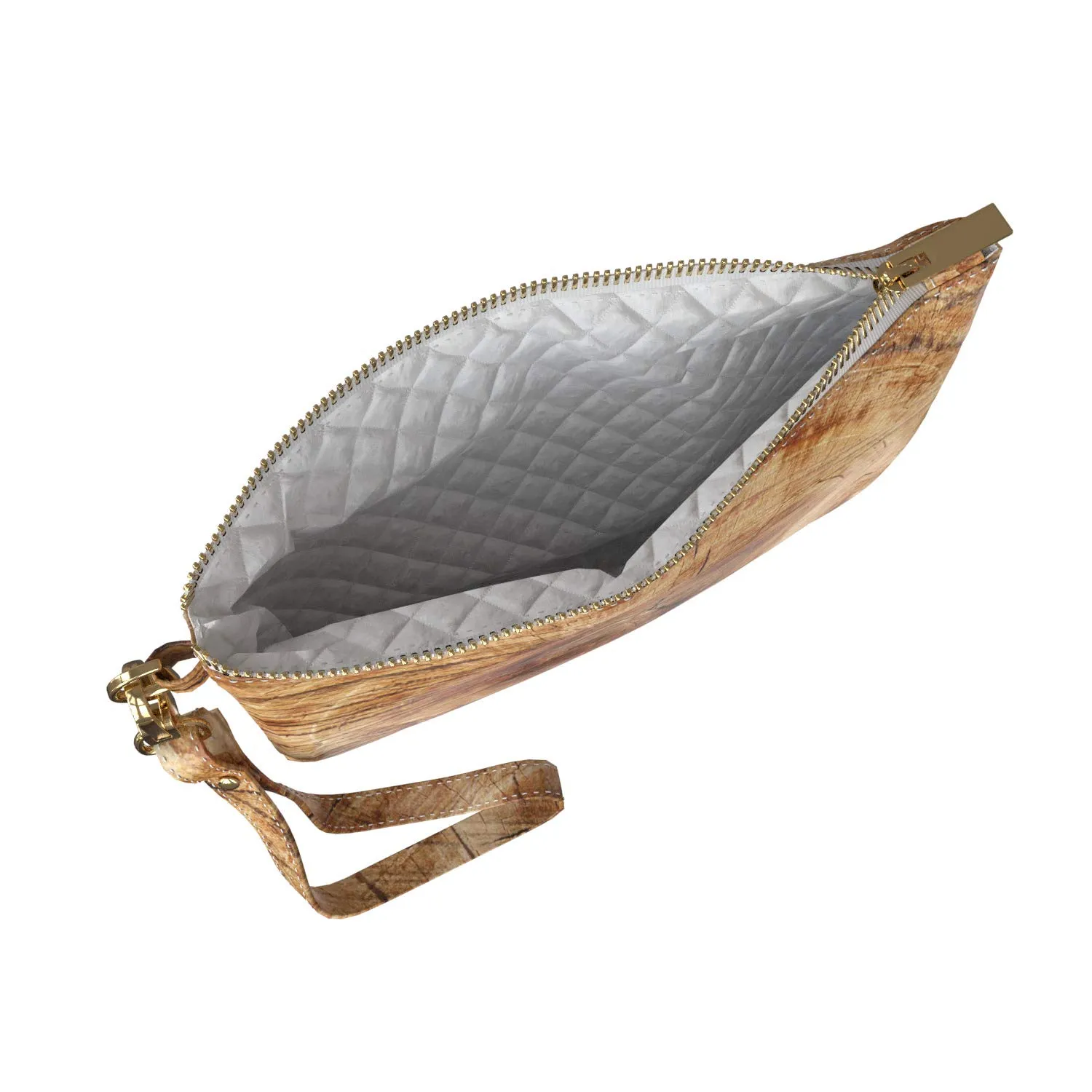 Makeup Bag 9.5 x 6 inch Strap Accessories Natural Grain Brown Purse Pouch Storage Glam Print PU Leather Toiletry Zipper Travel Case Slab Slice Wooden Portable Organizer Design Trunk Cosmetic