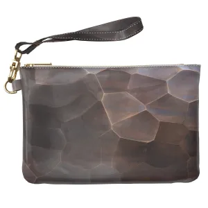 Makeup Bag 9.5 x 6 inch Wooden Print PU Leather Toiletry Zipper Travel Case Bronze Cosmetic Brown Abstract Mosaic Portable Organizer Design Tile Strap Accessories Purse Pouch Storage Luxury