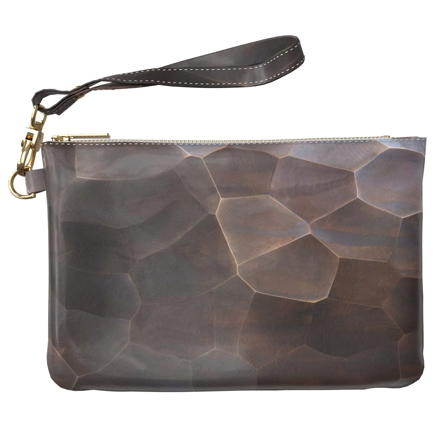 Makeup Bag 9.5 x 6 inch Wooden Print PU Leather Toiletry Zipper Travel Case Bronze Cosmetic Brown Abstract Mosaic Portable Organizer Design Tile Strap Accessories Purse Pouch Storage Luxury