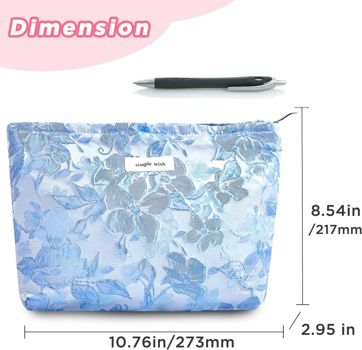 Makeup Bag Cosmetic bag Preppy Canvas Toiletry Bag for women Cute zipper pouch Organizer Travel accessories (01-Blue Embossed, Large)
