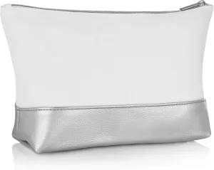 Makeup Bag Travel Cosmetic Bag - Canvas Make Up Bags for Women Girl Teen Bridesmaids Gifts - Rose Gold Silver Travel Essentials Accessories Large (White Canvas Silver)