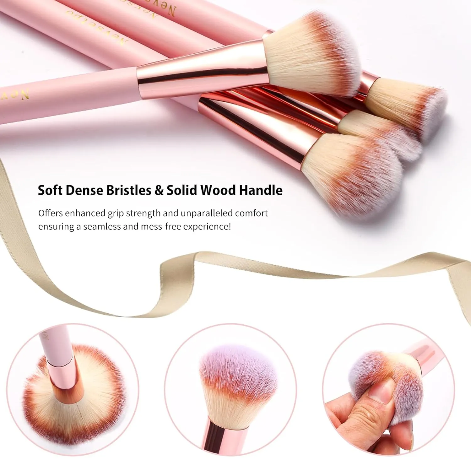Makeup Brush Set, NEVSETPO Travel Makeup Brushes Travel Size Essentials Kit with Case Synthetic Kabuki Foundation Powder Concealers Eye shadows Blush Bag Gifts for Her Pink