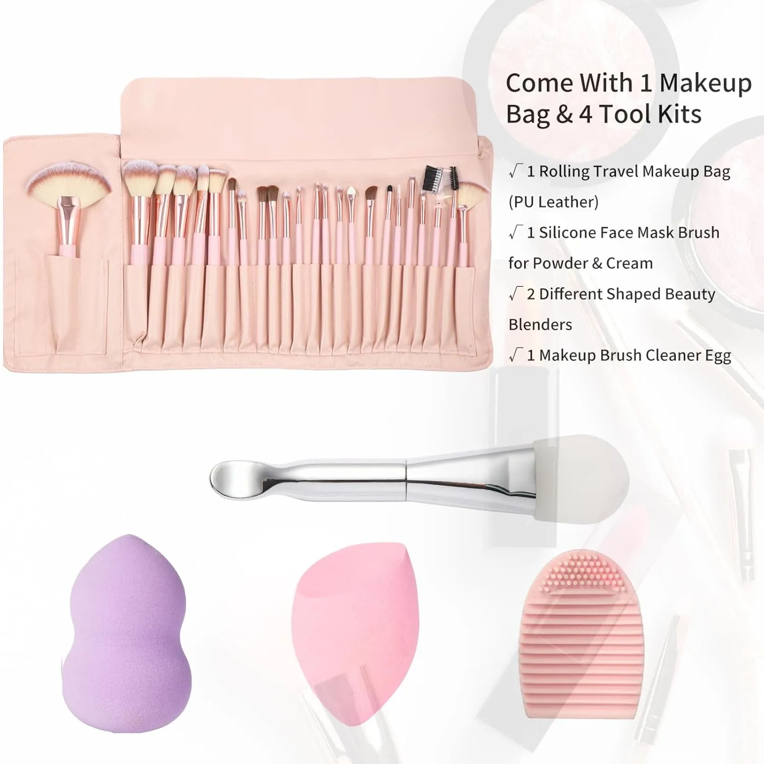 Makeup Brush Set, NEVSETPO Travel Makeup Brushes Travel Size Essentials Kit with Case Synthetic Kabuki Foundation Powder Concealers Eye shadows Blush Bag Gifts for Her Pink