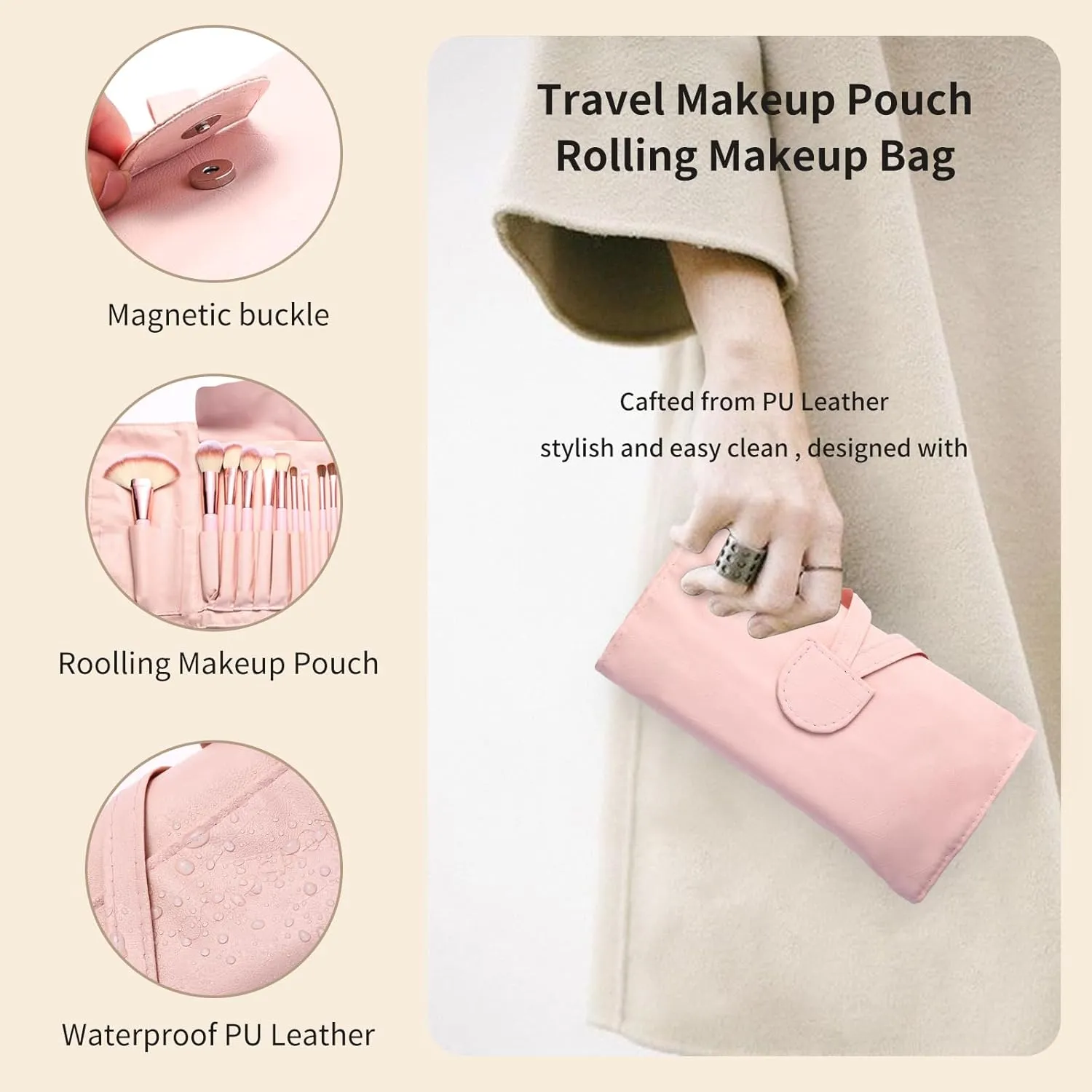 Makeup Brush Set, NEVSETPO Travel Makeup Brushes Travel Size Essentials Kit with Case Synthetic Kabuki Foundation Powder Concealers Eye shadows Blush Bag Gifts for Her Pink
