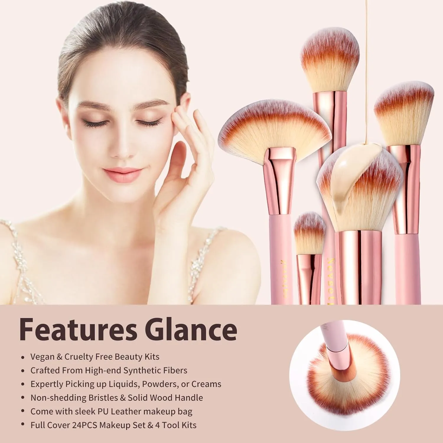 Makeup Brush Set, NEVSETPO Travel Makeup Brushes Travel Size Essentials Kit with Case Synthetic Kabuki Foundation Powder Concealers Eye shadows Blush Bag Gifts for Her Pink