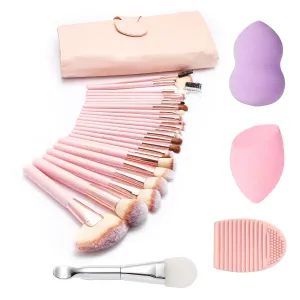 Makeup Brush Set, NEVSETPO Travel Makeup Brushes Travel Size Essentials Kit with Case Synthetic Kabuki Foundation Powder Concealers Eye shadows Blush Bag Gifts for Her Pink