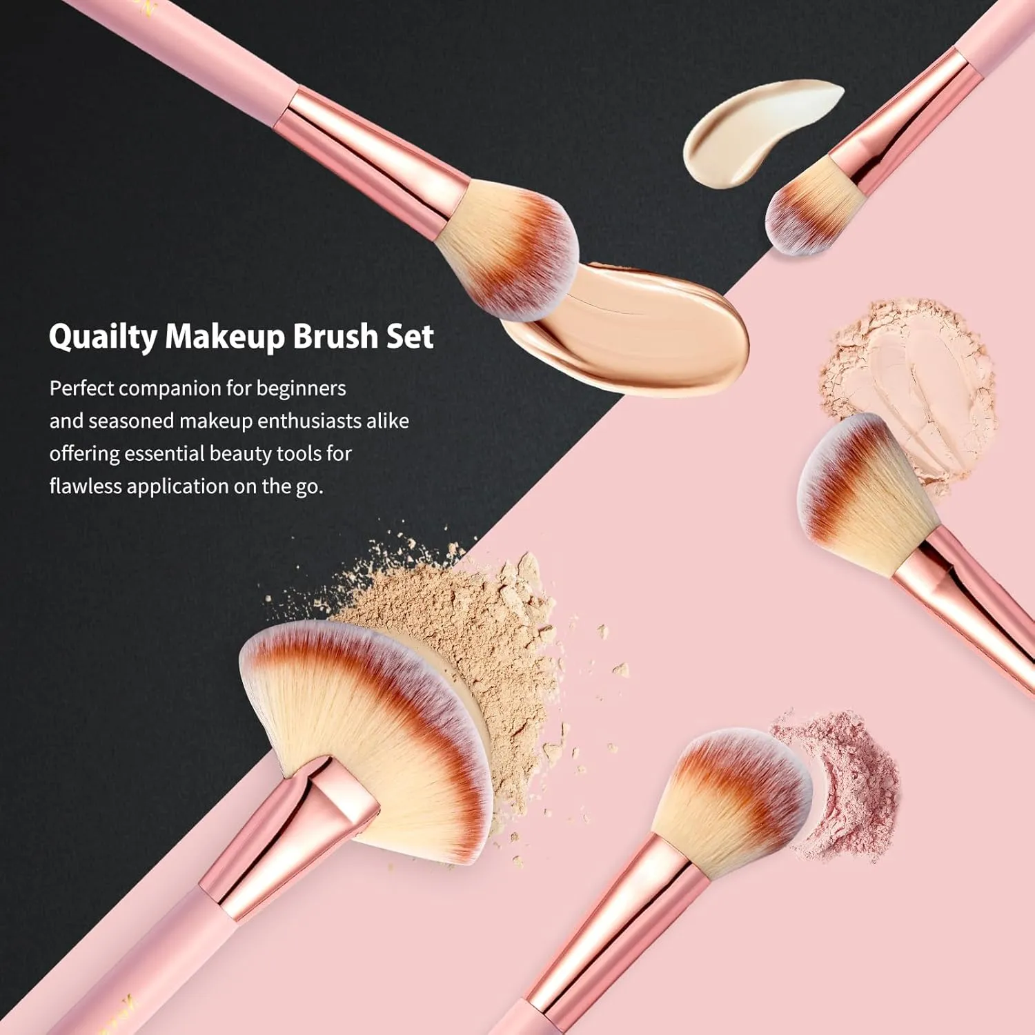 Makeup Brush Set, NEVSETPO Travel Makeup Brushes Travel Size Essentials Kit with Case Synthetic Kabuki Foundation Powder Concealers Eye shadows Blush Bag Gifts for Her Pink