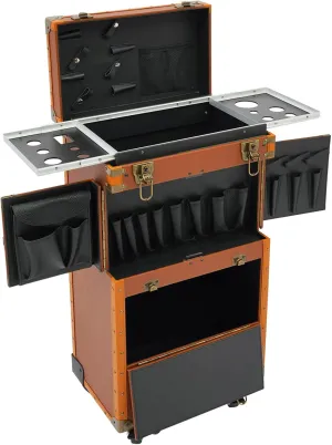 Makeup Rolling Case Large Rolling Nail Case 2 Mobile Password Locks and 2 Keys, Professional Makeup Train Case for Make Up Nail Hairstylists (Coffee)
