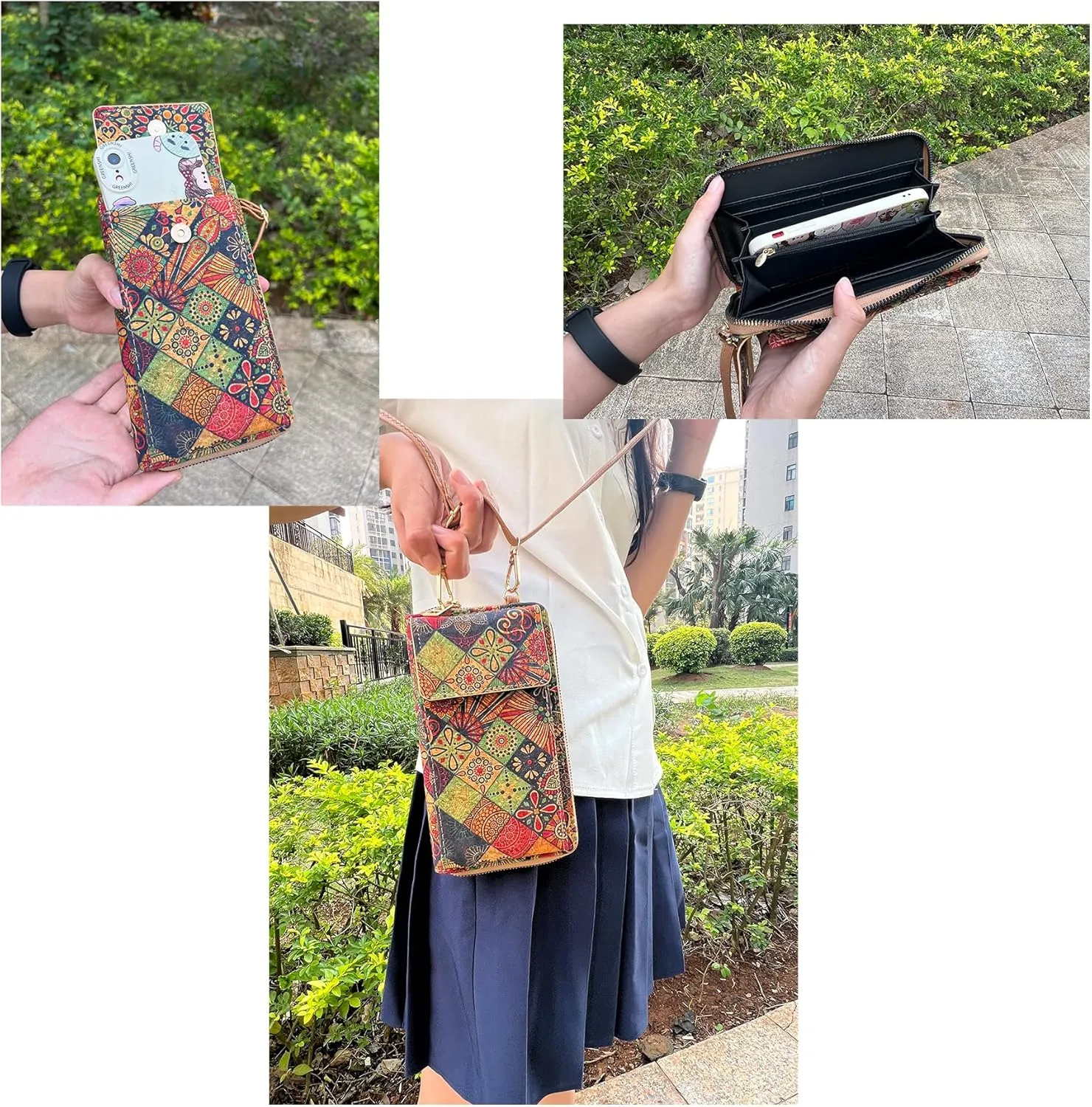 Mandala Bohemian Small Purses for Women Crossbody Strap Bag Cell Phone Wallet Cellphone Cross Body Case Flower with Pocket