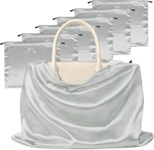 Manyshofu 7 Pack Satin Dust Bags for Handbags & Shoes - Grey Drawstring Bags, Dustproof Protector Travel Storage Pouch (19.6 x 15.7)