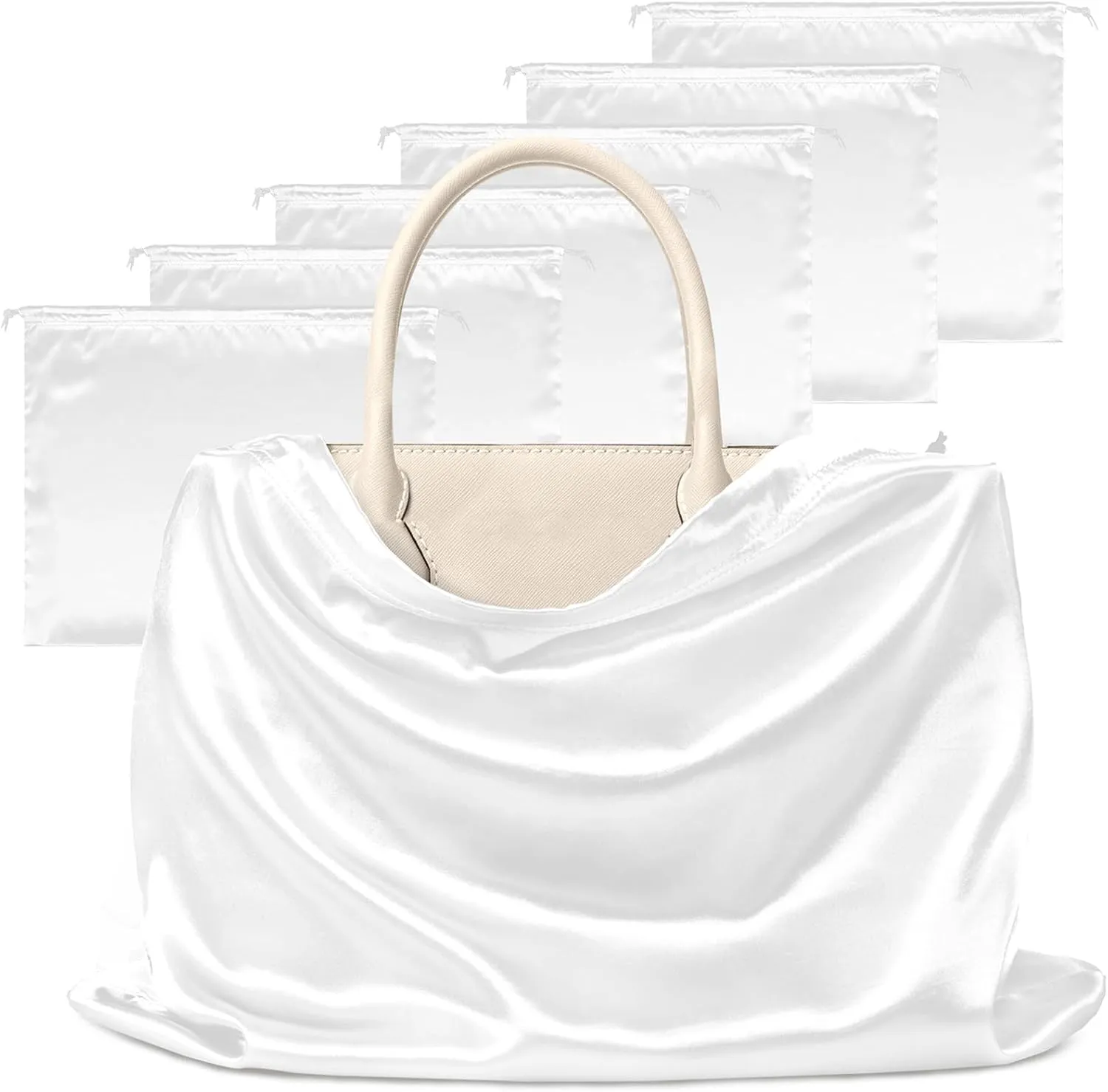 Manyshofu 7 Pack Satin Dust Bags for Handbags & Shoes - White Drawstring Bags, Dustproof Protector Travel Storage Pouch (23.6 x 19.6)
