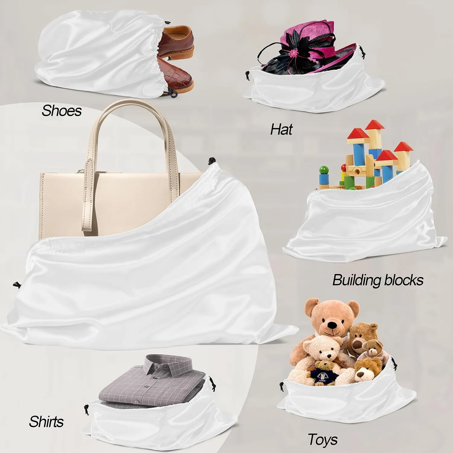 Manyshofu 7 Pack Satin Dust Bags for Handbags & Shoes - White Drawstring Bags, Dustproof Protector Travel Storage Pouch (23.6 x 19.6)