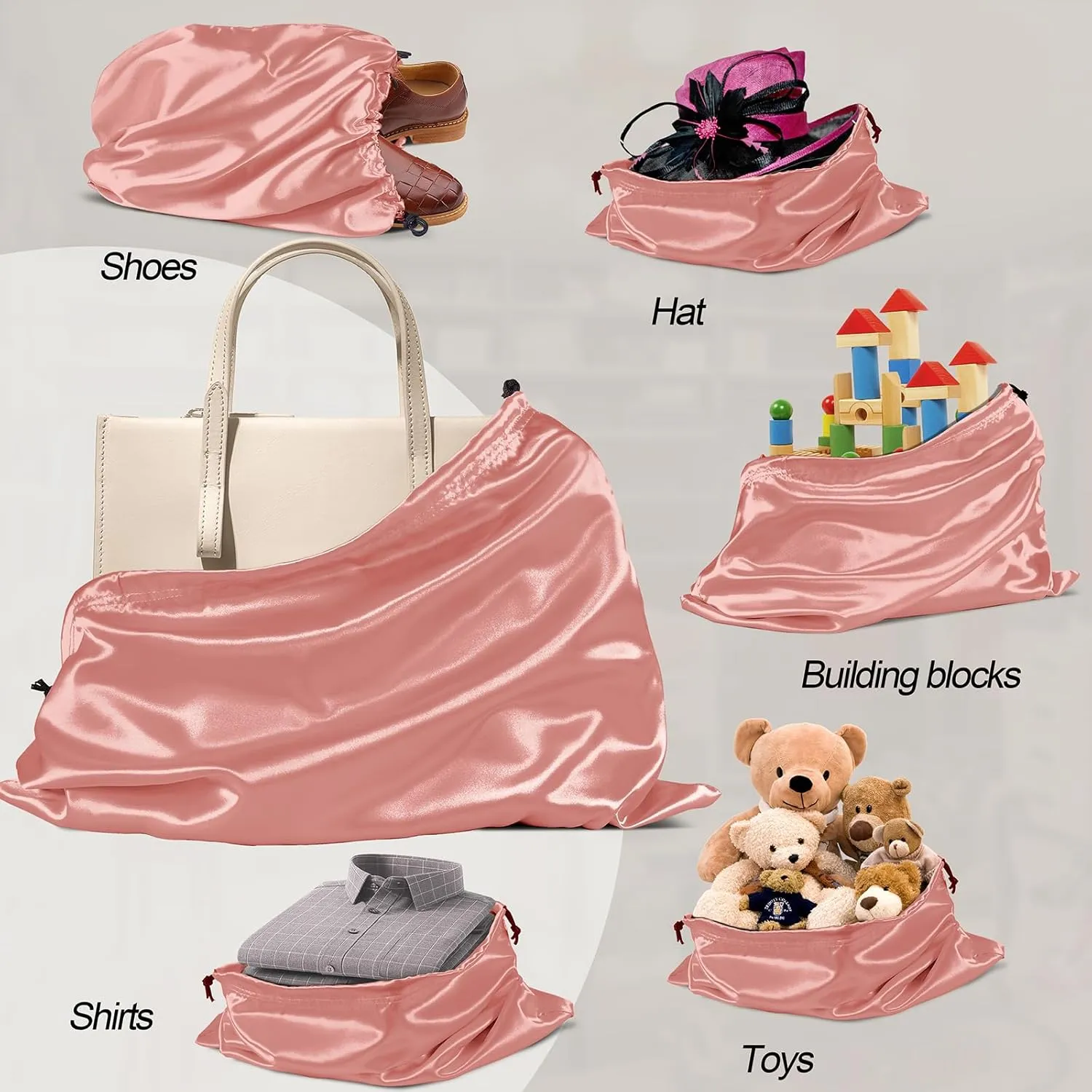 Manyshofu 7 Pack Satin Dust Bags for Handbags Storage, Silky Shoe Bag Rose Gold Drawstring Bags for Shoes & Purses - Silk Dust Cover Bag Dustproof Bags Protector Travel Storage Pouch(23.6 x 19.6)